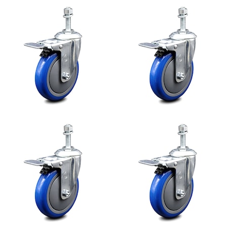 Service Caster 5 Inch Blue Polyurethane Swivel 10mm Stem Caster Set with Total Lock Brake SCC-TSTTL20S514-PPUB-BLUE-M1015-4